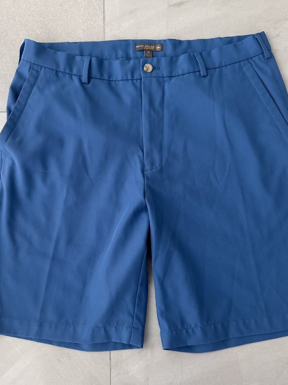 Peter Millar Crown Sport Men's Golf Shorts 35 Blue Stretch Flat Front